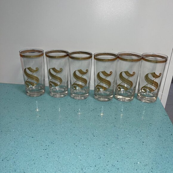 Culver 1960s Mid Century Highball Glasses Monogrammed S Set of 6 - Picture 2 of 9